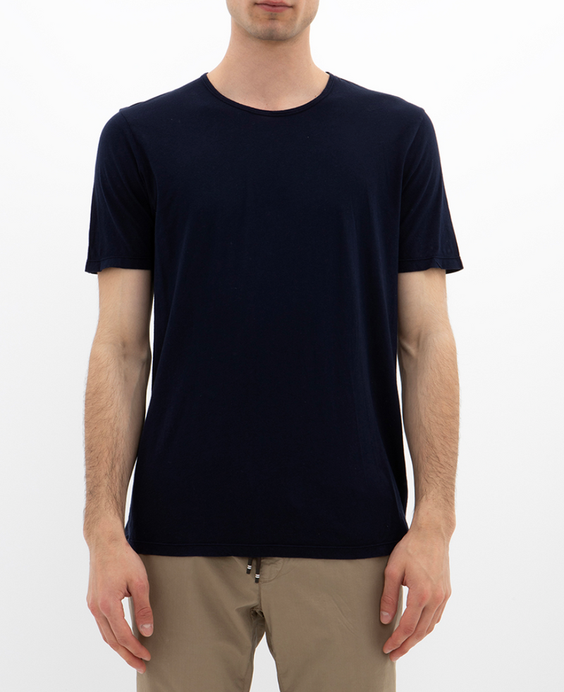 Mens Knitted T-Shirt Light Crew in Navy