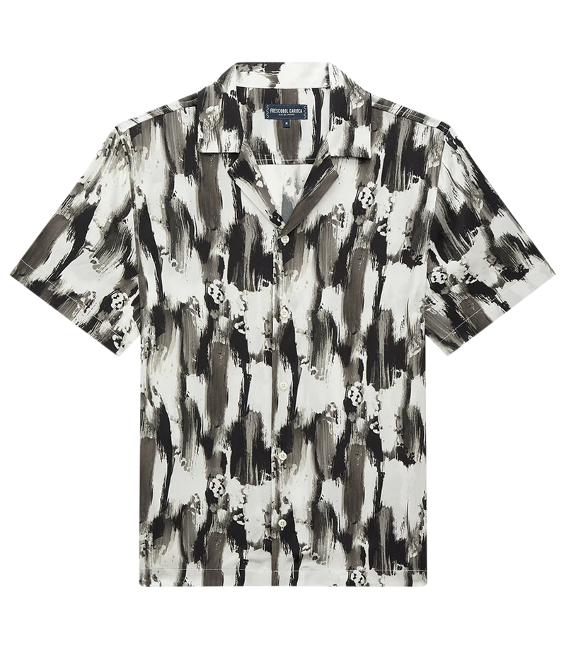 Roberto Seascape Print Silk Shirt in Black and White