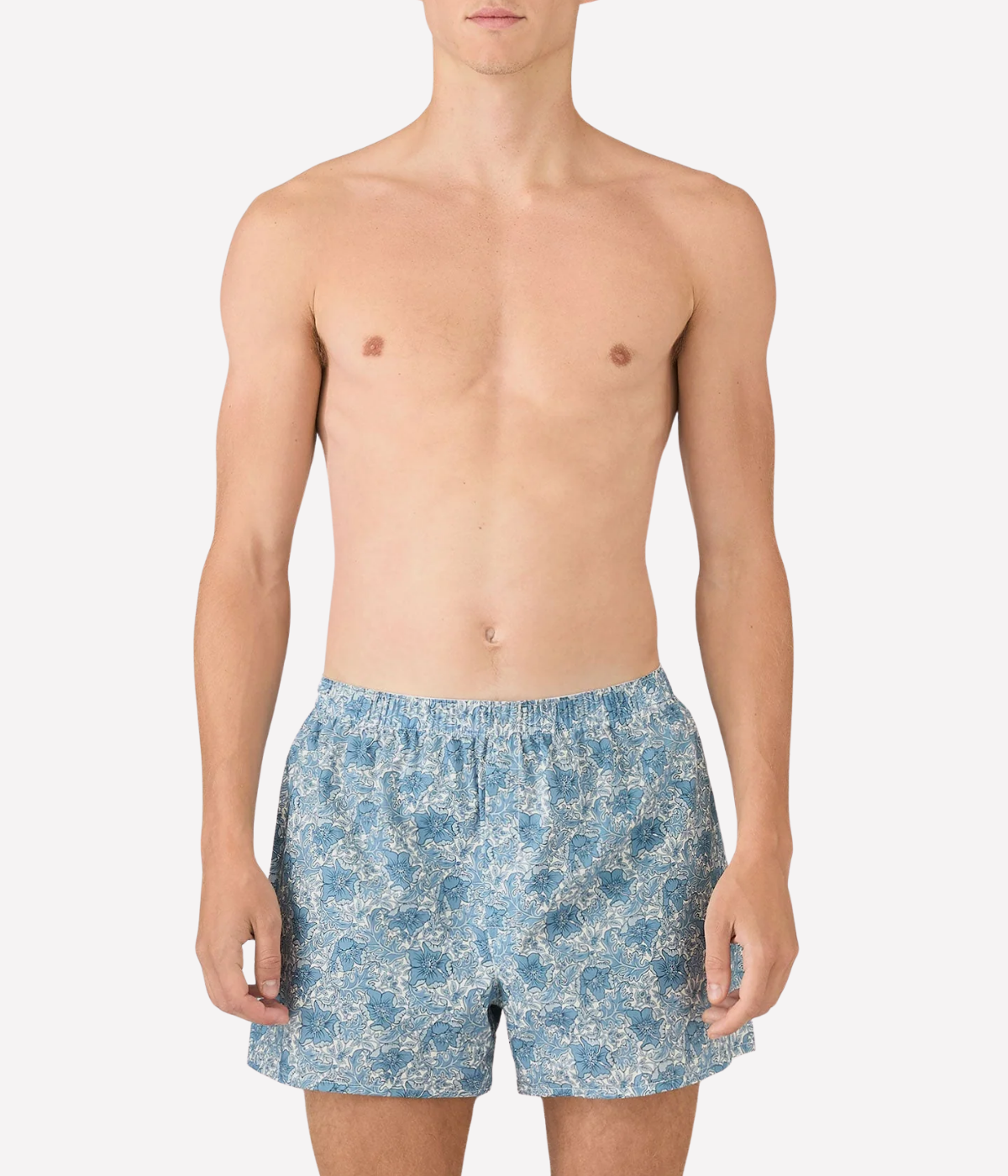Seasonal Liberty Printed Boxer Short in Stone Blue Mono Floral