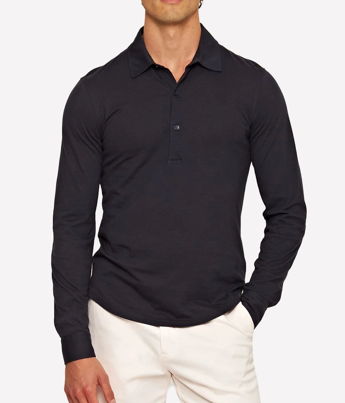 Sebastian Long Sleeve Cotton Silk Polo in Night Iris