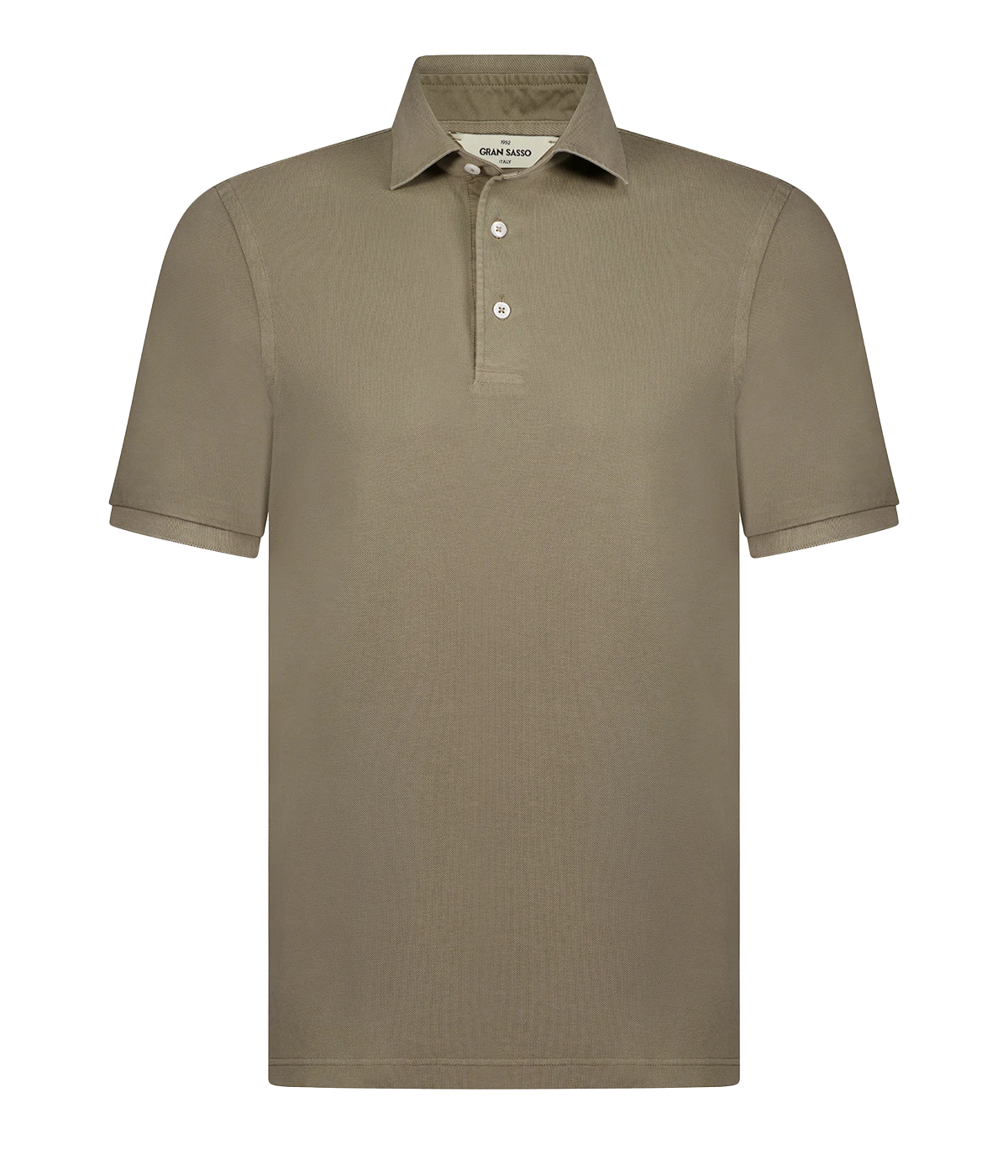 A timeless classic short sleeve polo in a n olive, featuring a light weight cotton material, three button detail and collar. Sporty Polo, comfortable, made in Italy, throw on and go. 