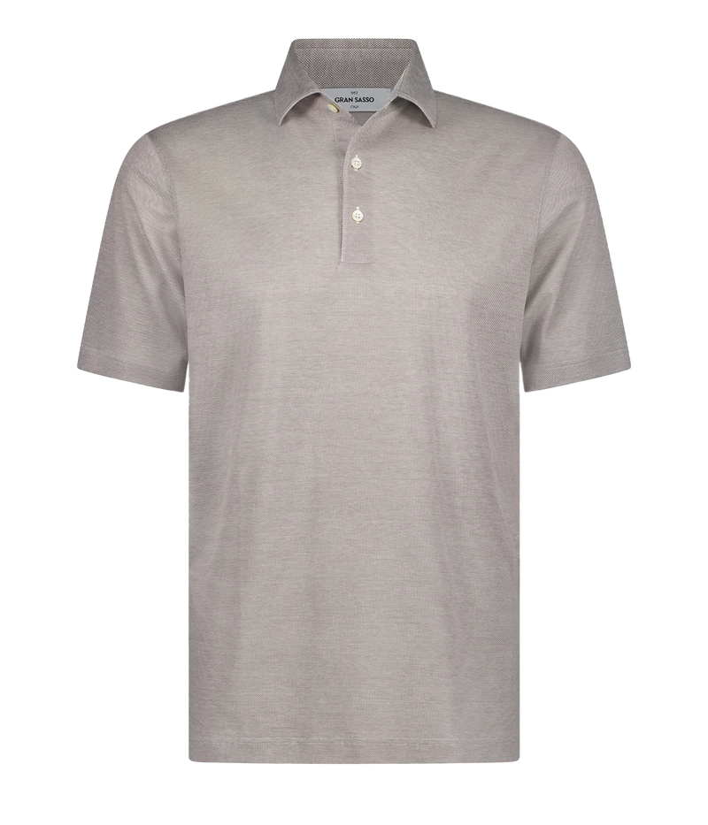 A timeless classic short sleeve polo in taupe, featuring a light weight cotton material, three button detail and collar. Sporty Polo, comfortable, made in Italy, throw on and go. 