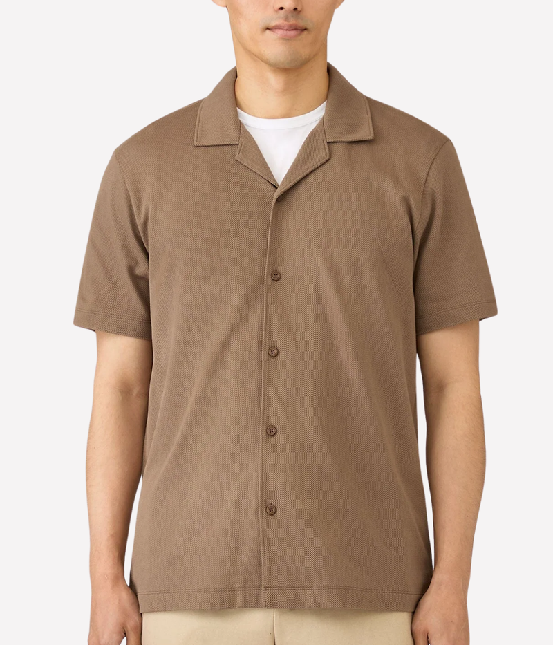 Short Sleeve Riviera Camp Collar in Dark Cedar