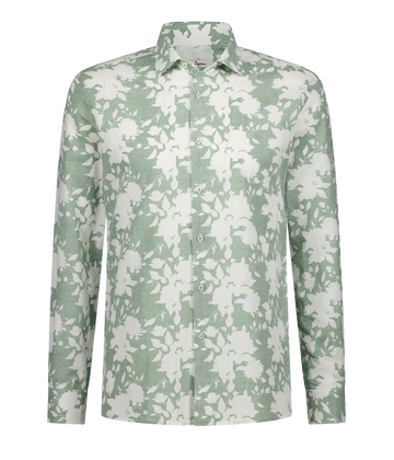  A summer staple long sleeve 100% linen shirt in a green and white floral print, button up & collar detailing featuring a front pocket. Made in Italy, 100% linen, throw on and go. 