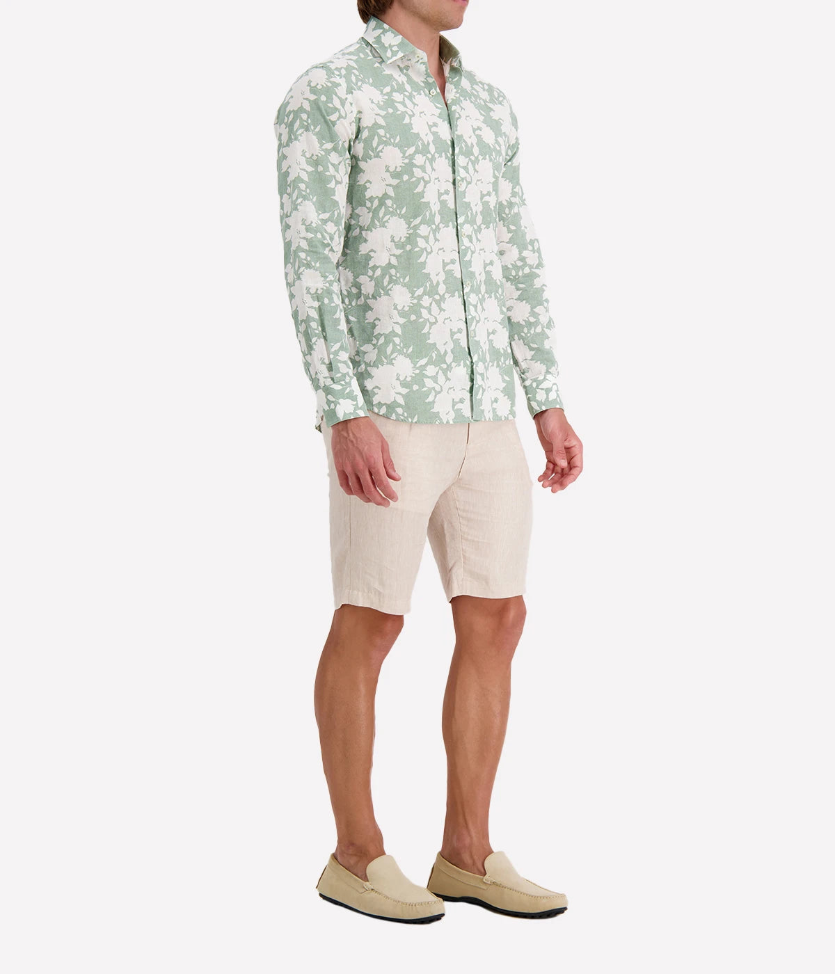 Slim Fit Linen Shirt in Green Floral