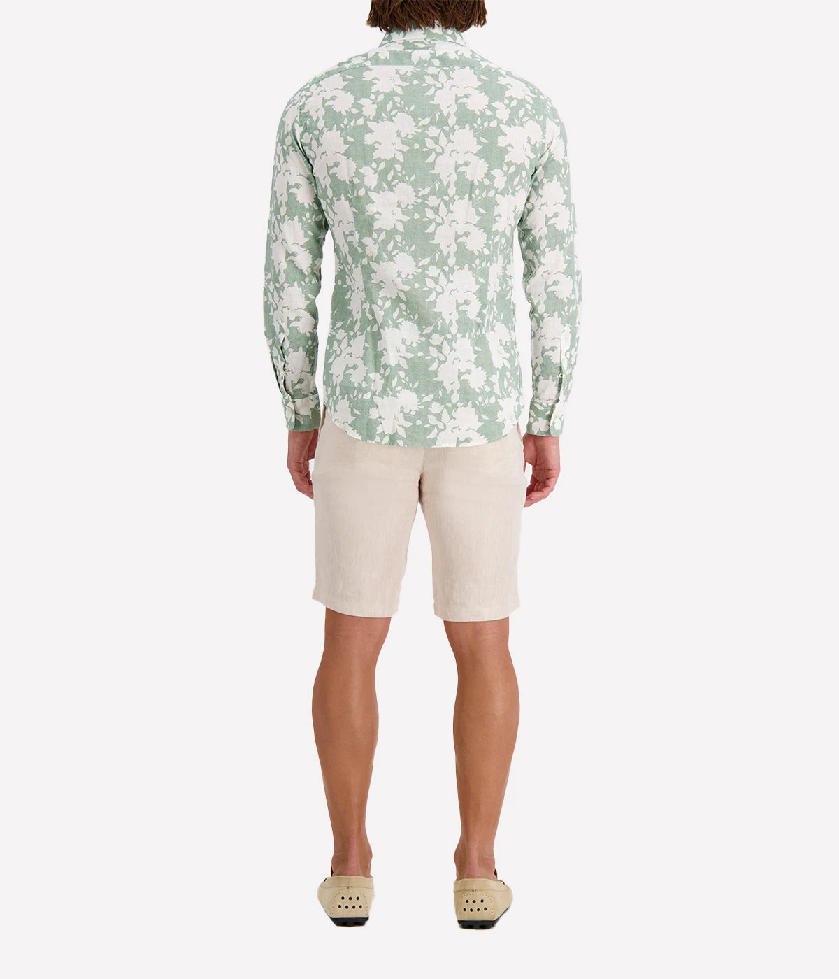 Slim Fit Linen Shirt in Green Floral
