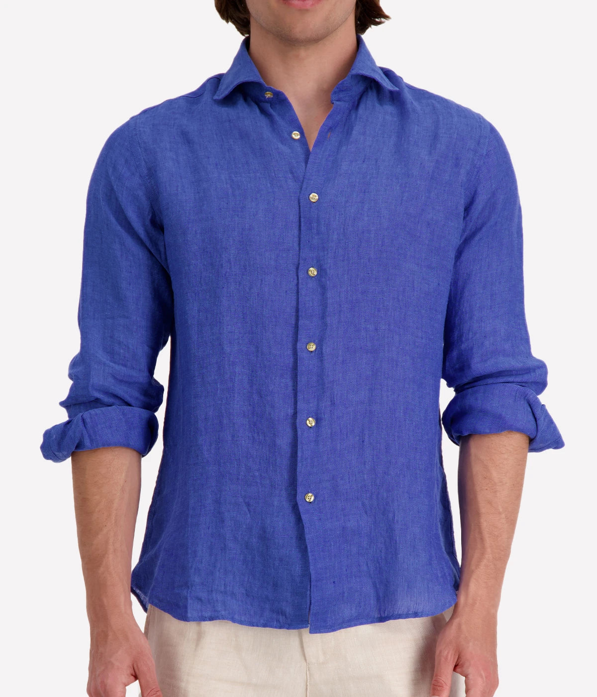 Slim Fit Linen Shirt in Marine Blue