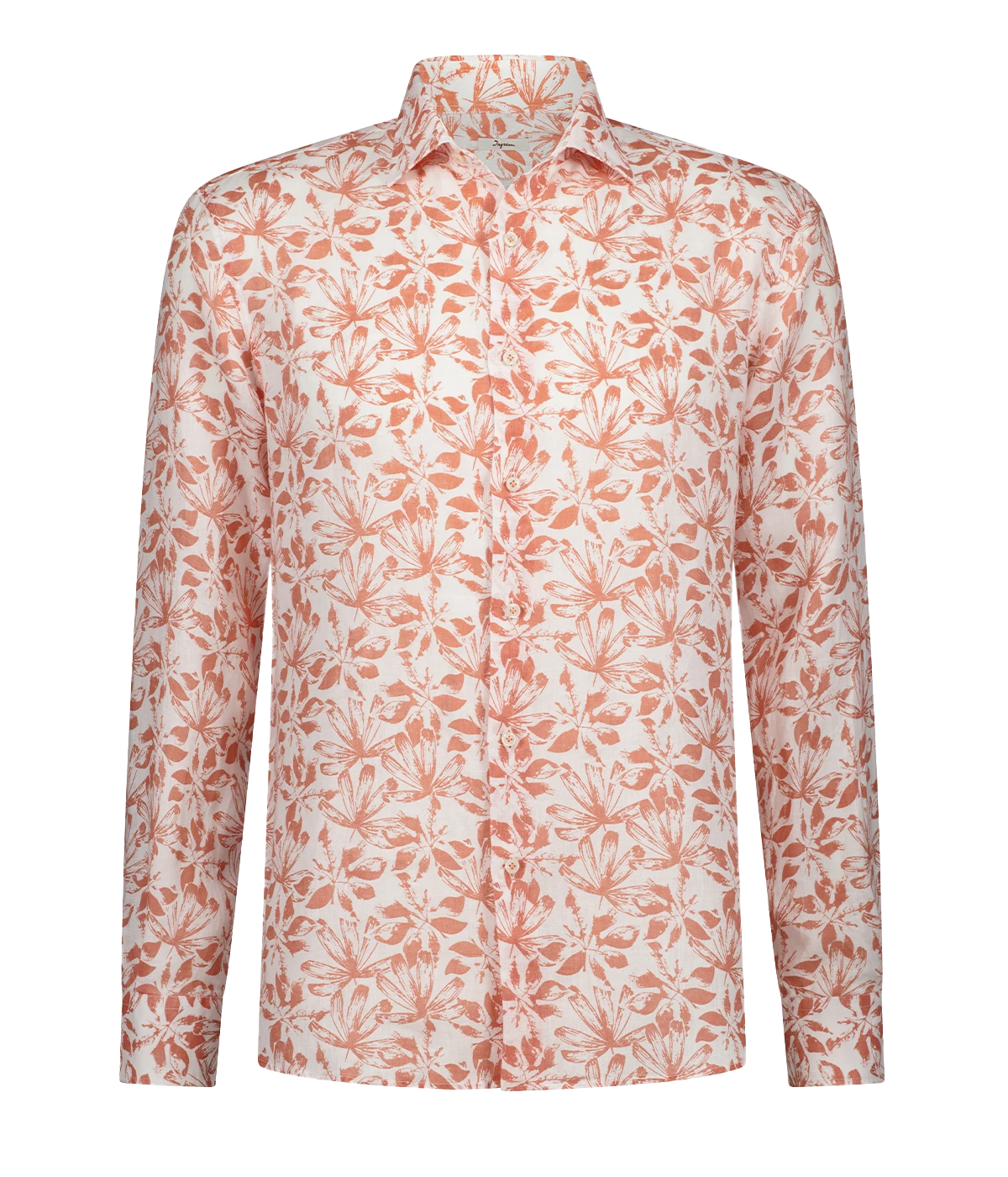 A summer staple long sleeve 100% linen shirt in a orange and white floral print, button up & collar detailing featuring a front pocket. Made in Italy, 100% linen, throw on and go. 
