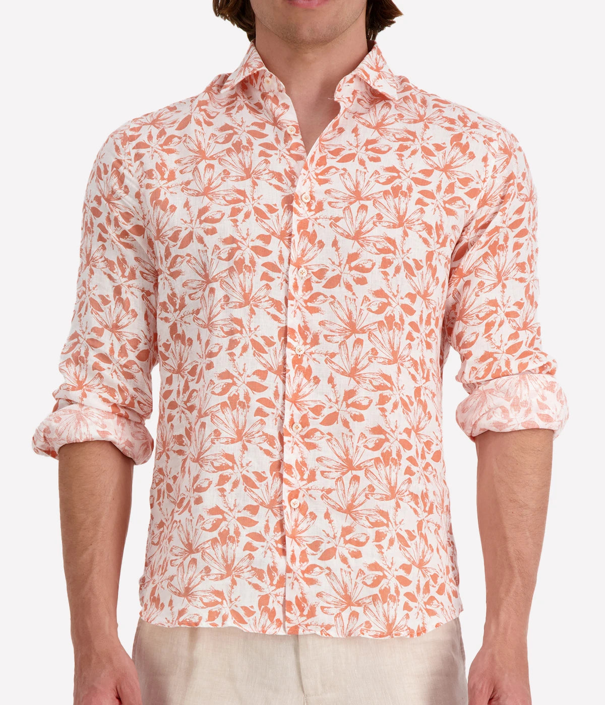 Slim Fit Linen Shirt in Orange Floral