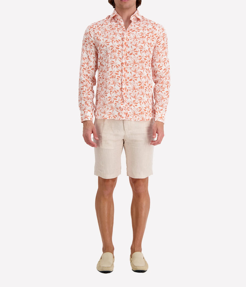 Slim Fit Linen Shirt in Orange Floral