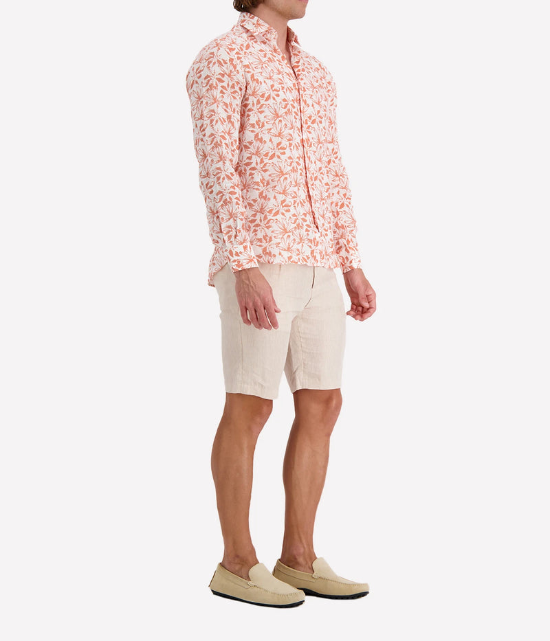 Slim Fit Linen Shirt in Orange Floral