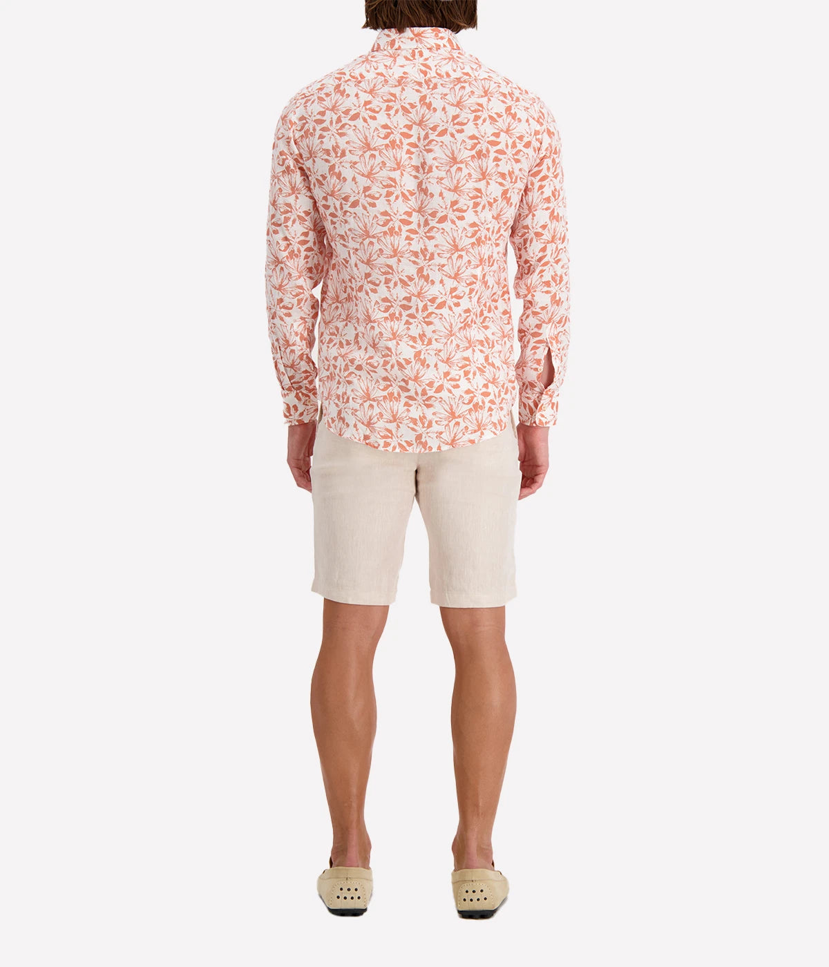 Slim Fit Linen Shirt in Orange Floral