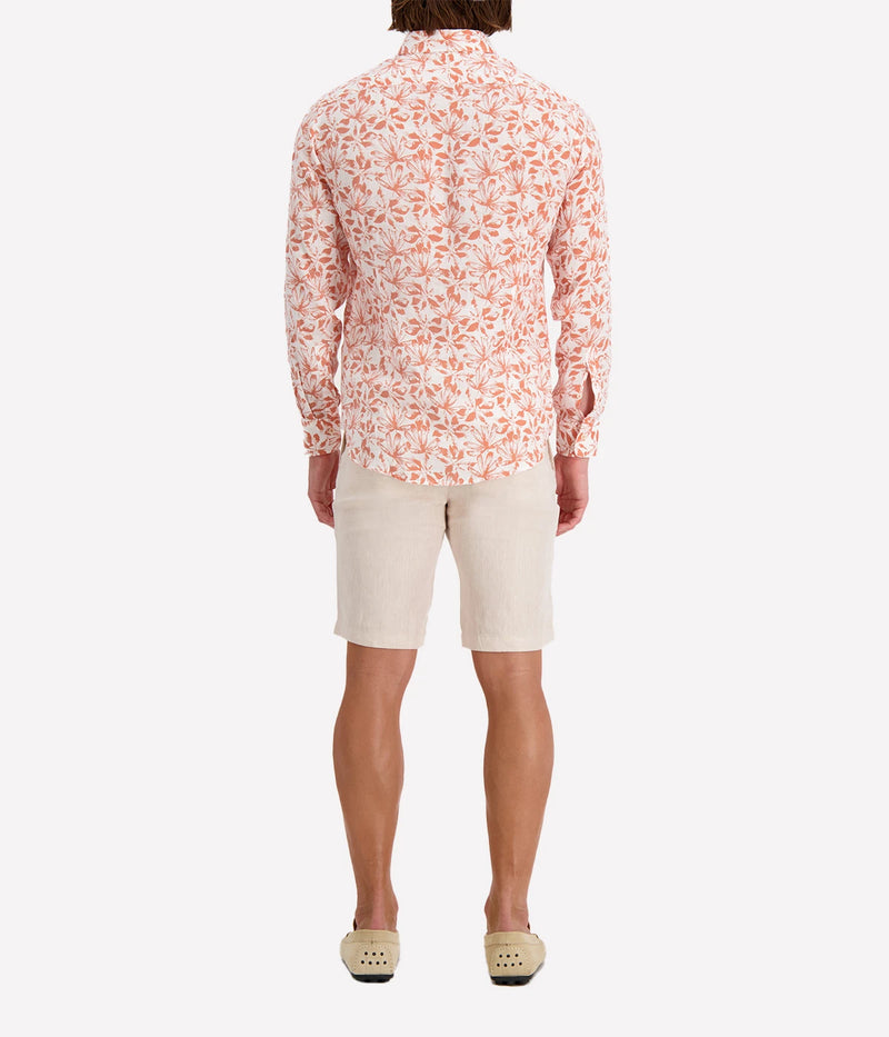 Slim Fit Linen Shirt in Orange Floral