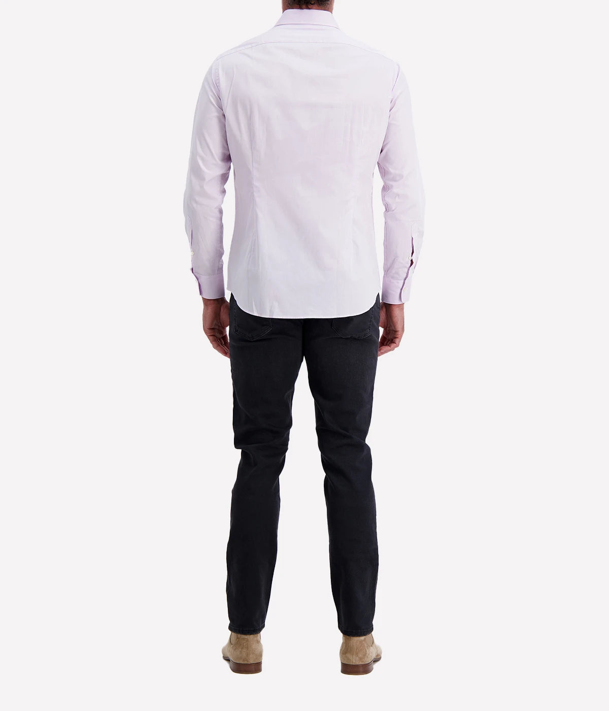 Ingram slim fit long-sleeve shirt in light purpley pink, featuring a French collar and single cuffs, crafted from 100% cotton for a refined yet comfortable look.