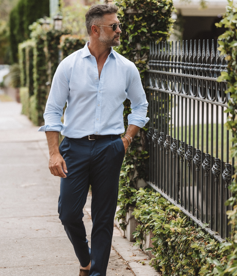 Slim Fit Shirt in Seersucker Blue & White