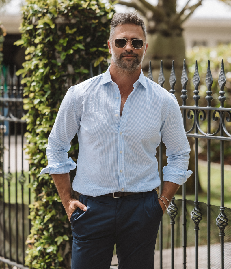 Slim Fit Shirt in Seersucker Blue & White
