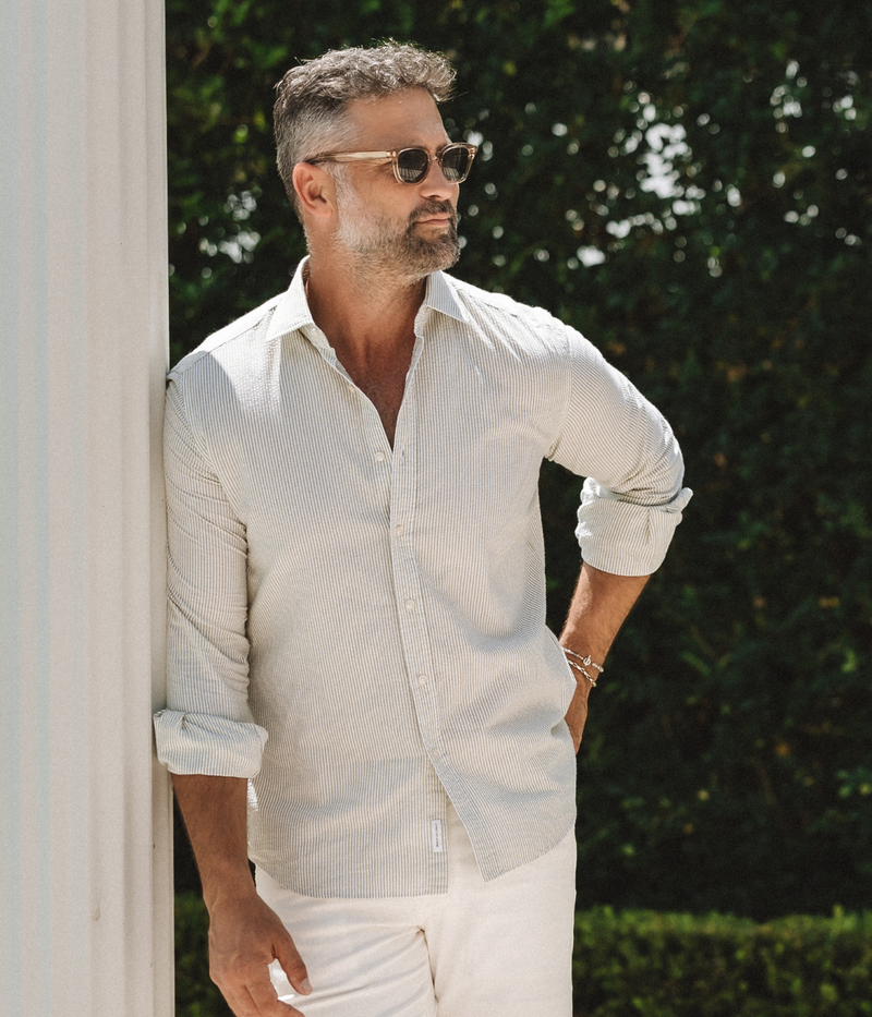 Slim Fit Shirt in Seersucker Green & White