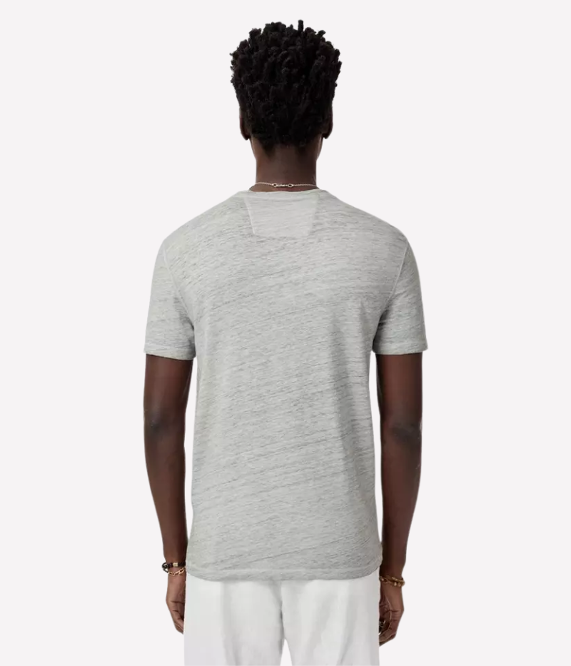 Linen crewneck t-shirt featuring a detailed snake and floral print with a scripted 'JV' logo, short sleeves, and a lightweight feel.