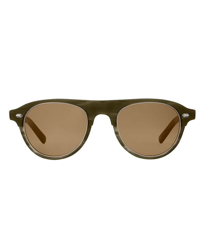 Green aviator style sunglasses in brown. Handcrafted in Japan. 
