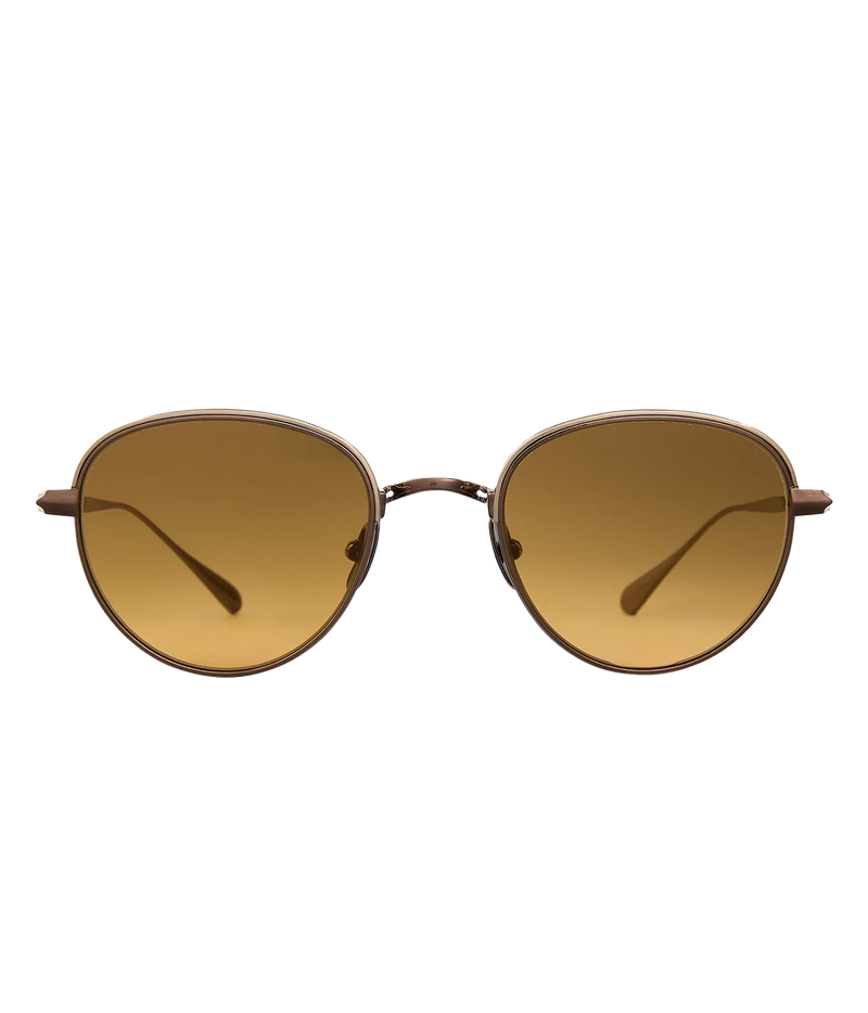 Front view of Garrett Leight Wells J Sun 47 in Brushed Bronze with brown gradient lenses