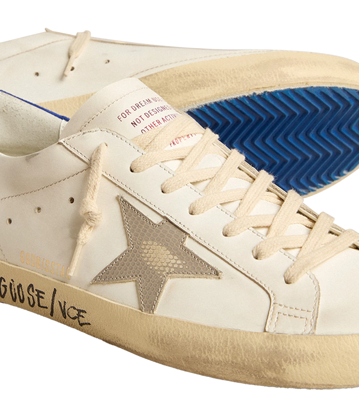 Super-Star Leather Sneaker in White, Grey, Bluette & Beige