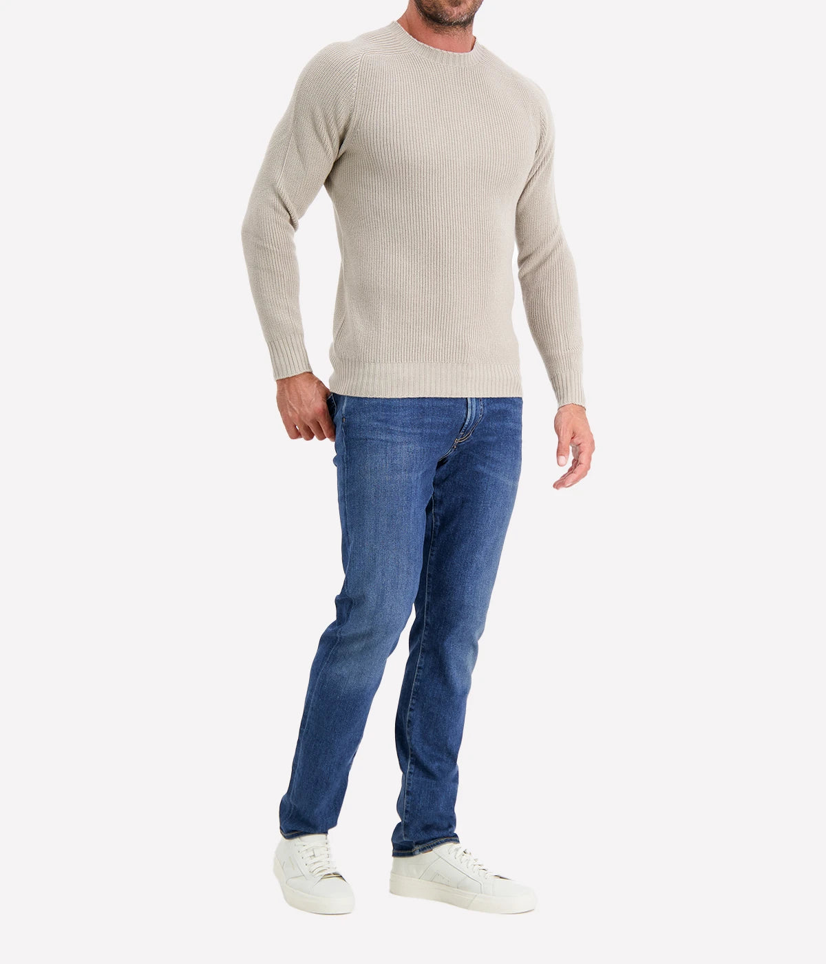 Textured Crew Longsleeve in TAUPE