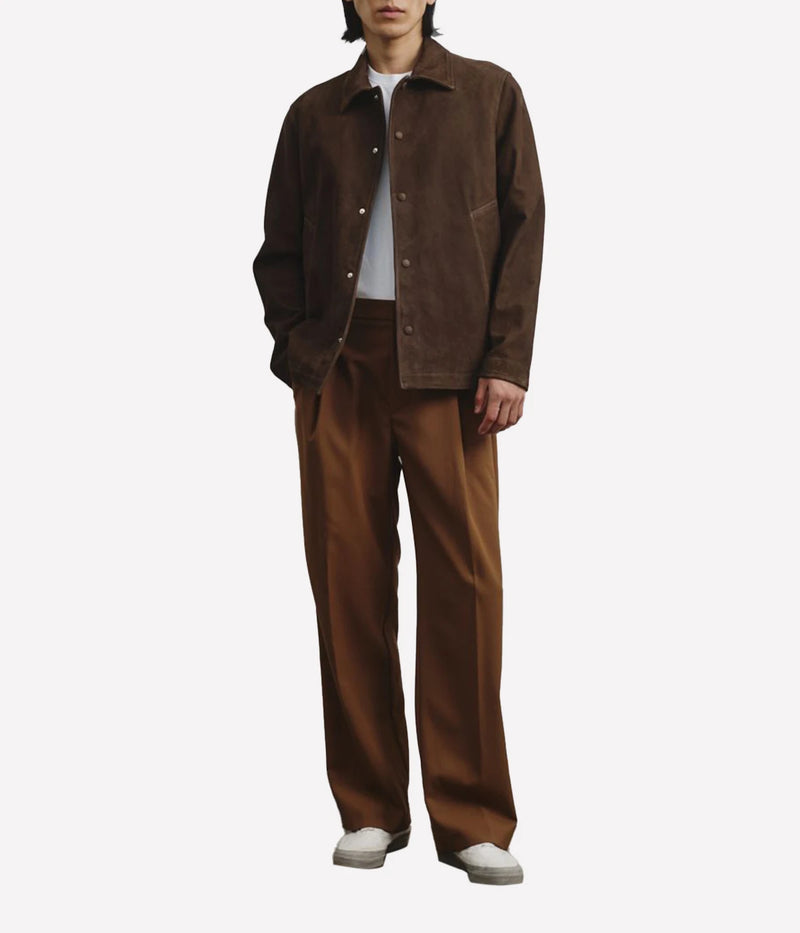 Coach jacket in lamb suede with a shortened body for a modern fit, made in Italy.
