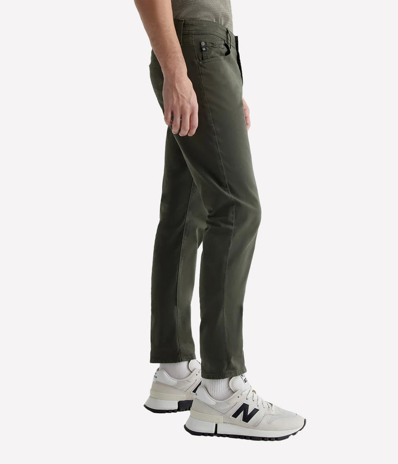 AG Tellis Pant Forest Moss On Model Side View Modern Slim Pant