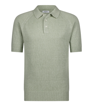A timeless classic short sleeve polo in a mint, knitted material, made in Italy, featuring three button and collar detailing. Throw on and go, dressy polo, everyday staple.  