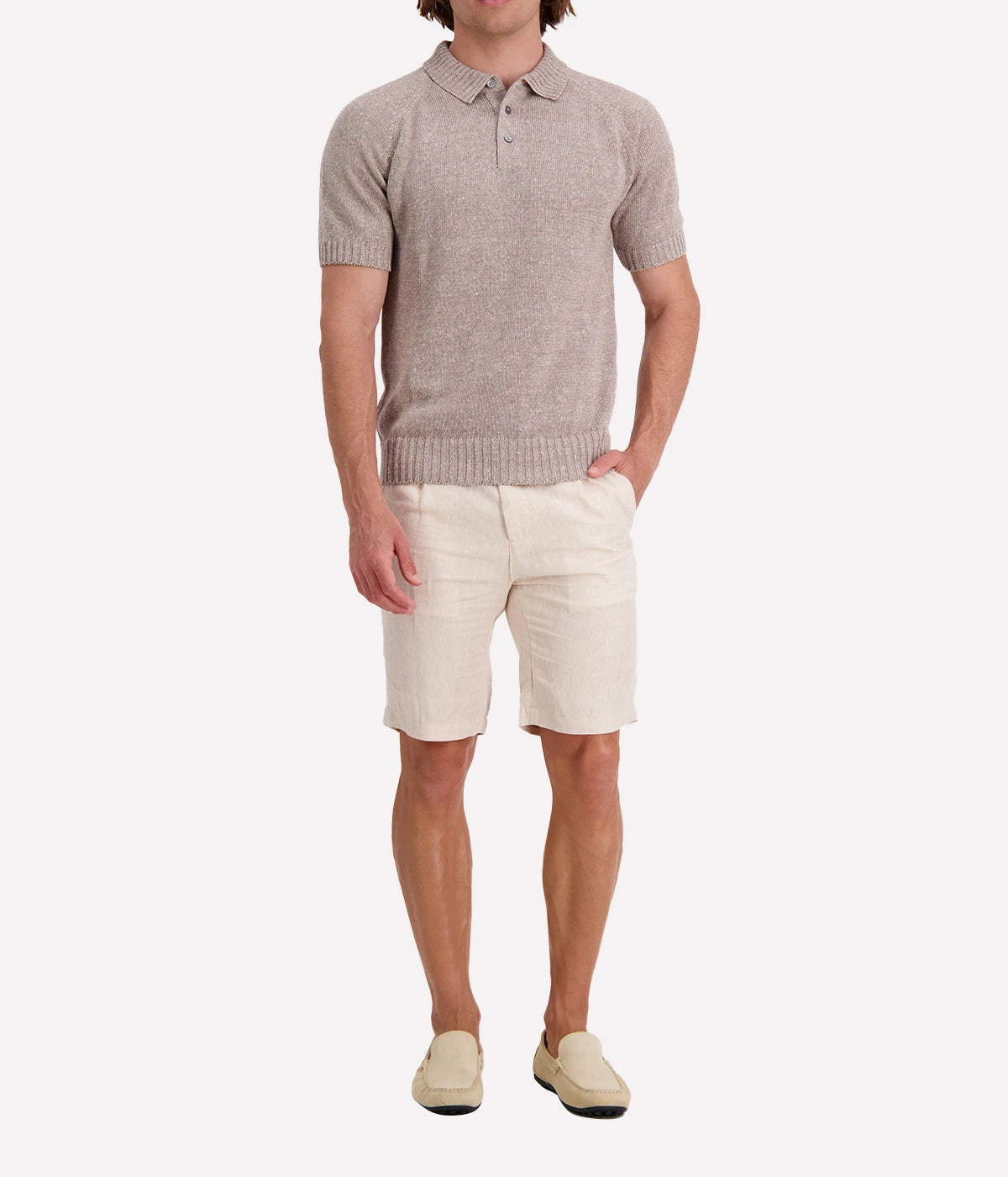 Tennis Short Sleeve Knit Polo in Taupe