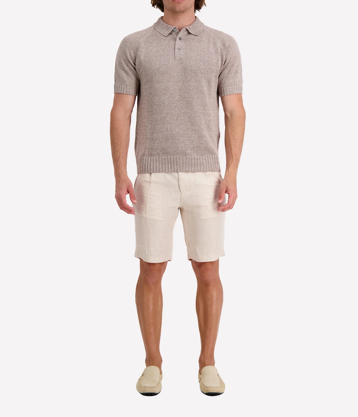 Tennis Short Sleeve Knit Polo in Taupe