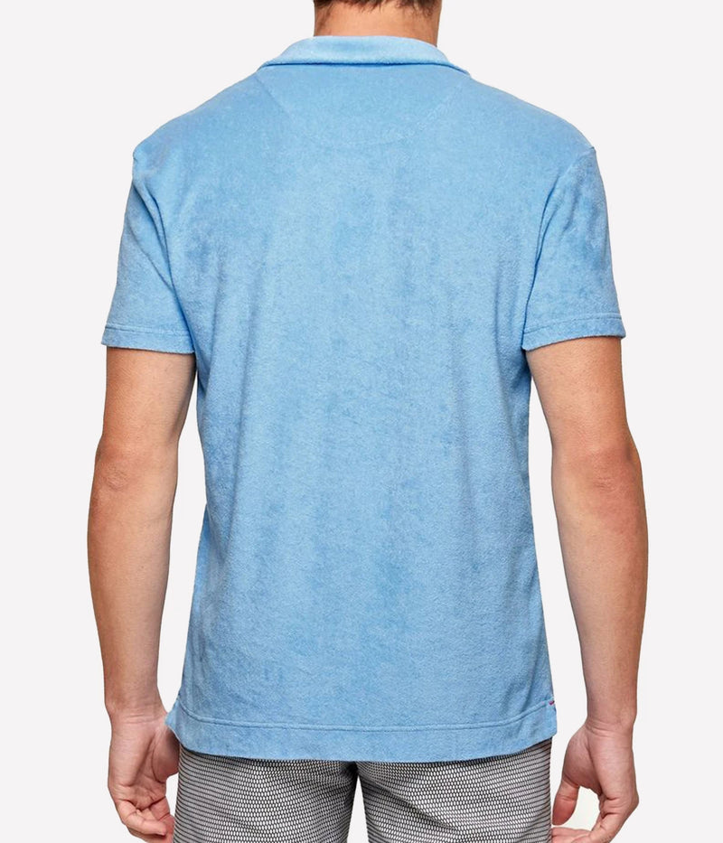 Back view of the Orlebar Brown Polo, featuring a clean and smooth finish in soft terry towelling cotton.