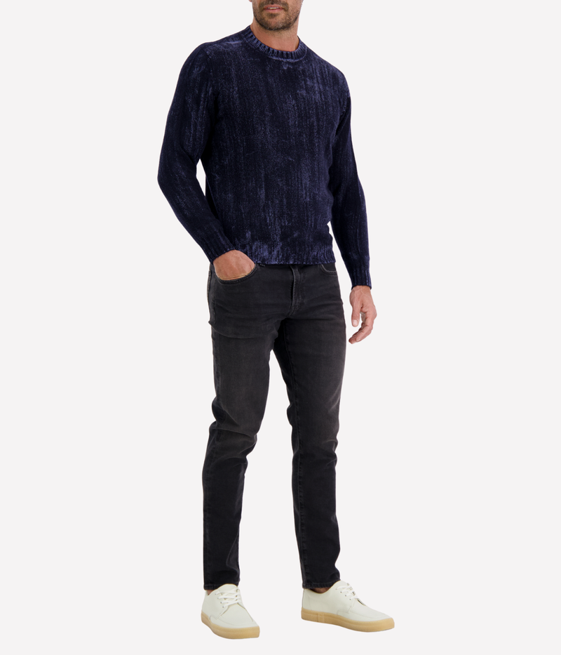 Tonal Effect Cashmere Off Gauge Round Neck Pullover in Blue Navy