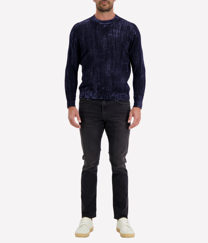 Tonal Effect Cashmere Off Gauge Round Neck Pullover in Blue Navy