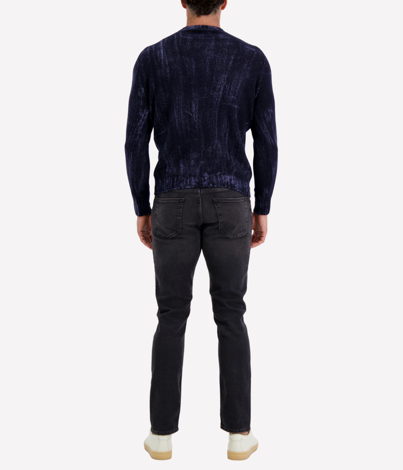 Tonal Effect Cashmere Off Gauge Round Neck Pullover in Blue Navy