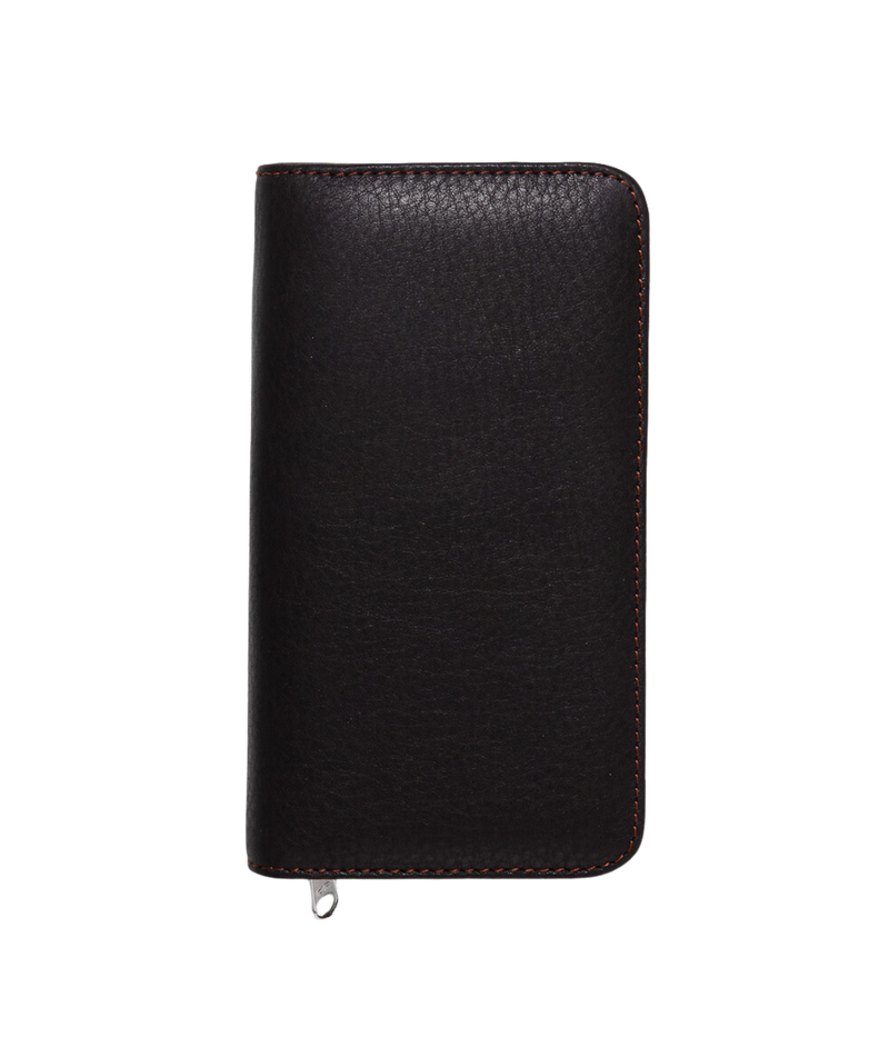 F. Hammann brown cowhide leather tool kit handmade in Germany, featuring screwdriver set, wrench, pliers, and Allen keys in a compact zip case.