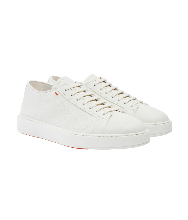 Tumbled Leather Sneaker in White