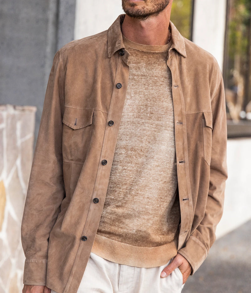 Two Pocket Leather Shirt in Camello