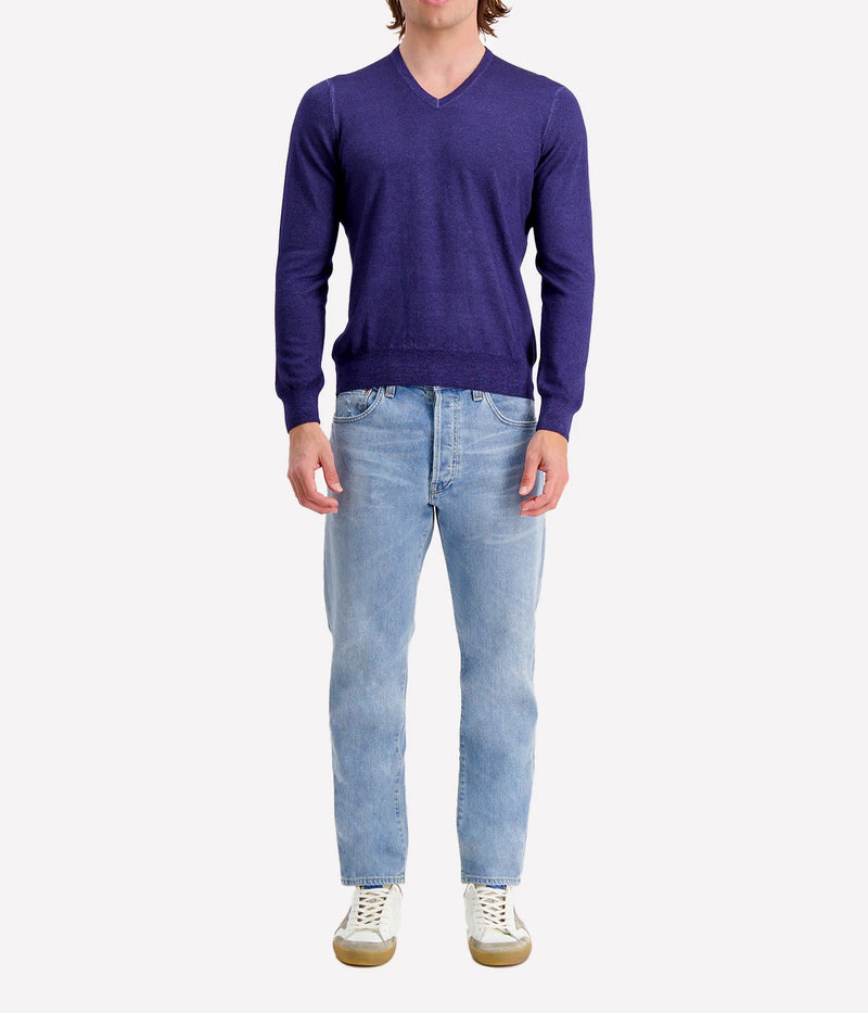 V Neck Longsleeve in Dark Blue