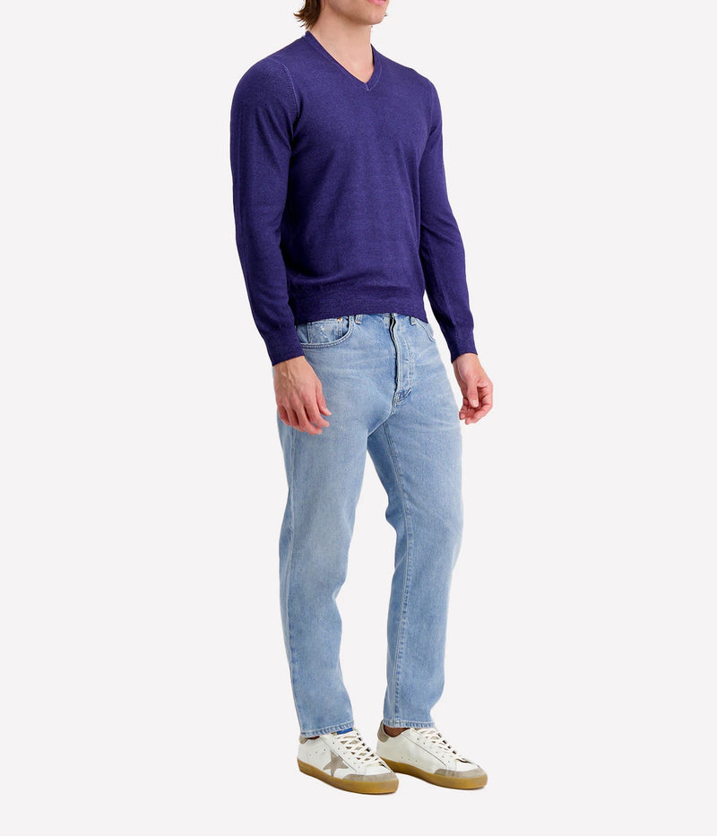 V Neck Longsleeve in Dark Blue