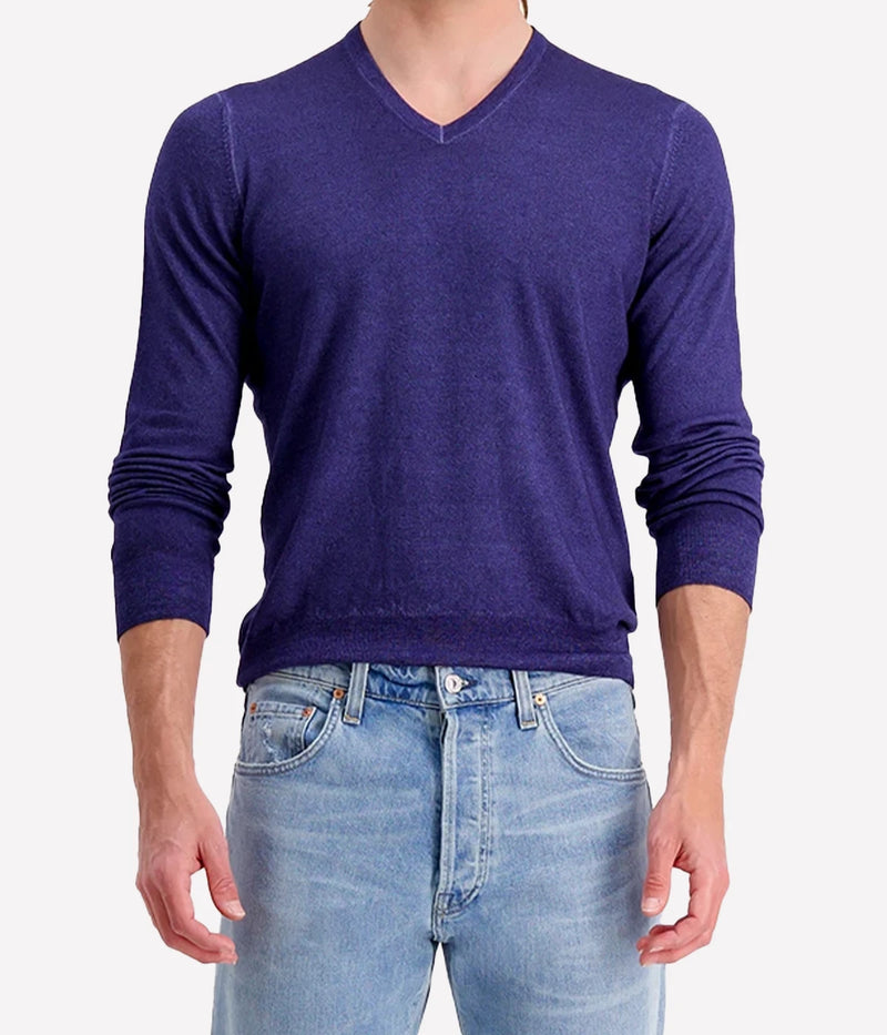V Neck Longsleeve in Dark Blue
