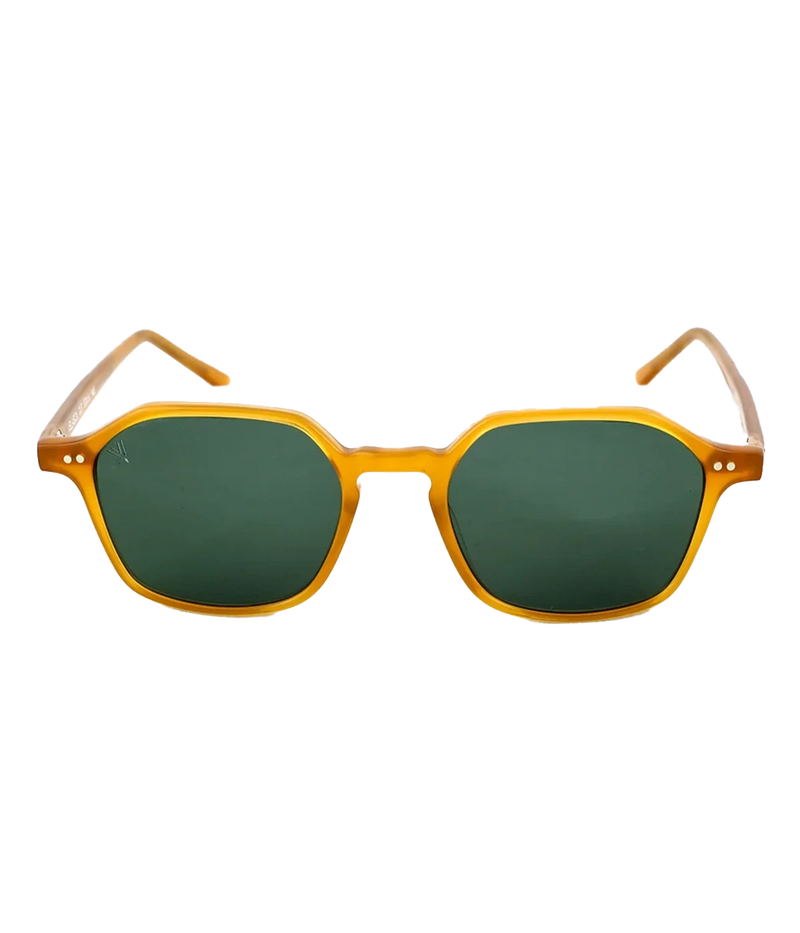 Velasca sunglasses in Yellow & Green, handcrafted in Italy from Mazzucchelli acetate. Featuring square frames, anti-reflective lenses, and 100% UV protection for a bold yet refined look.