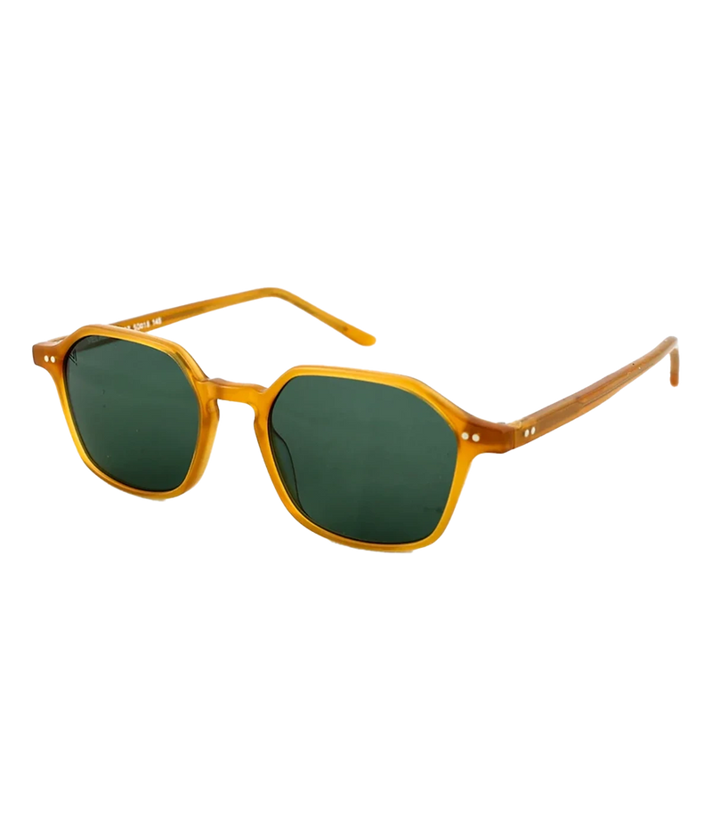 Velasca sunglasses in Yellow & Green, handcrafted in Italy from Mazzucchelli acetate. Featuring square frames, anti-reflective lenses, and 100% UV protection for a bold yet refined look.