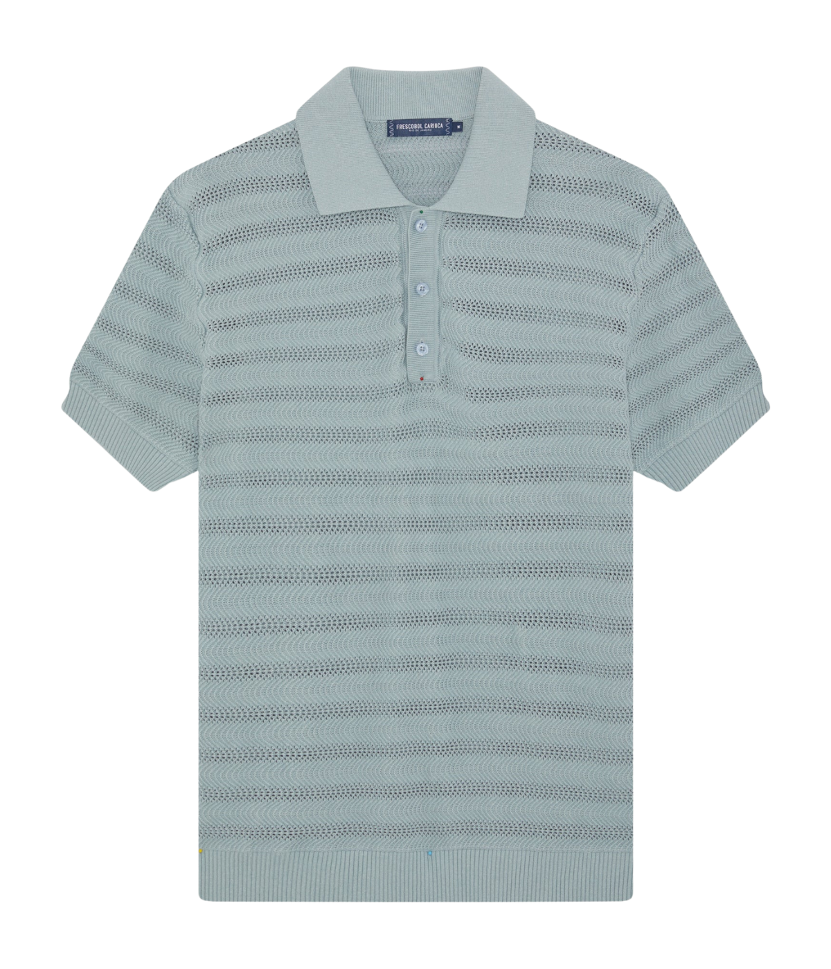 Vidal Cotton Jacquard Short Sleeve Polo in Costal Blue