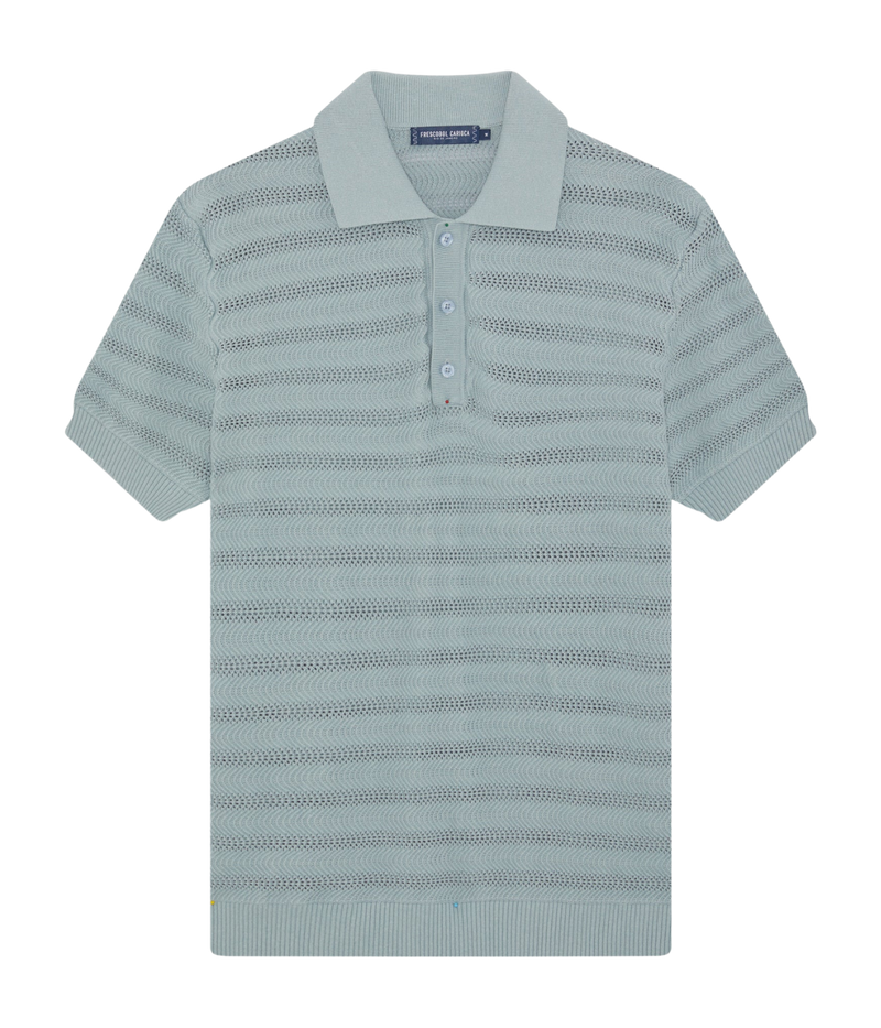 Vidal Cotton Jacquard Short Sleeve Polo in Costal Blue