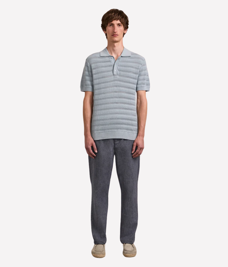 Vidal Cotton Jacquard Short Sleeve Polo in Costal Blue