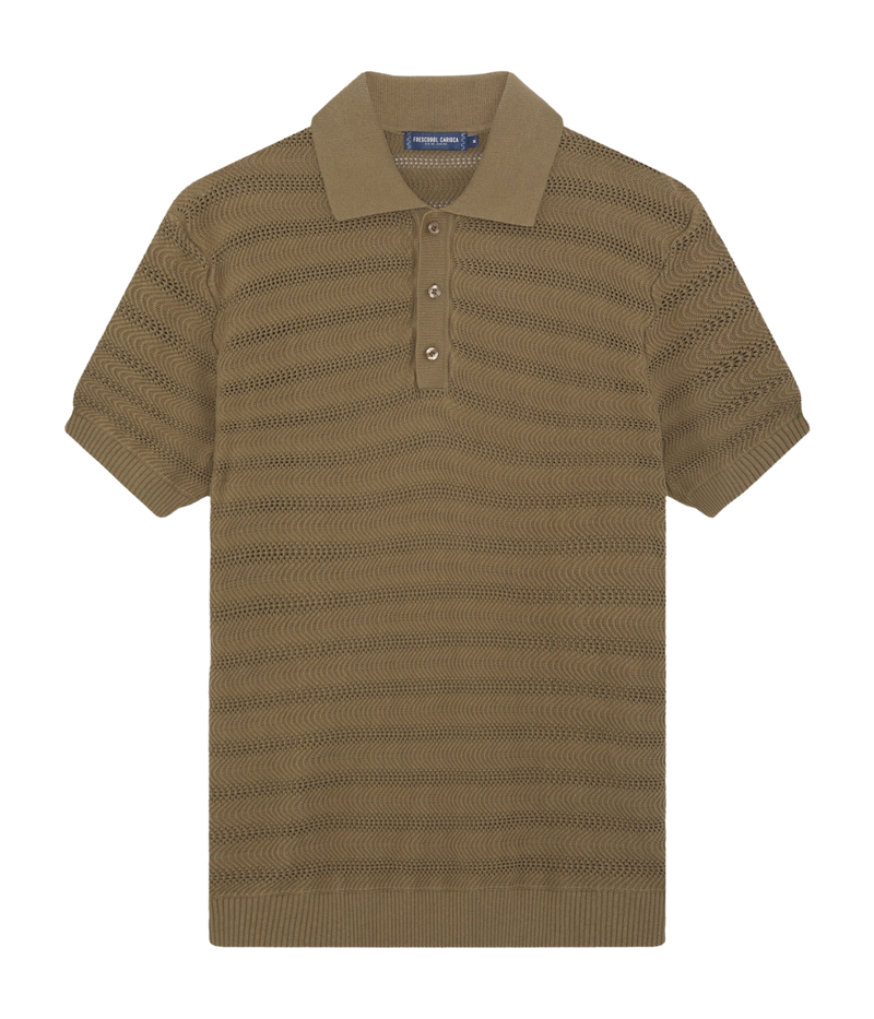 Vidal Cotton Jacquard Short Sleeve Polo in Khaki