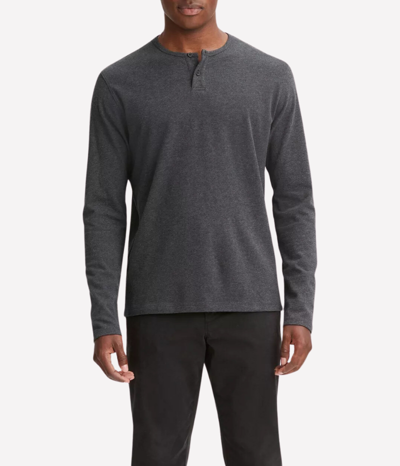 Suede Jersey Long Sleeve Henley in Grey