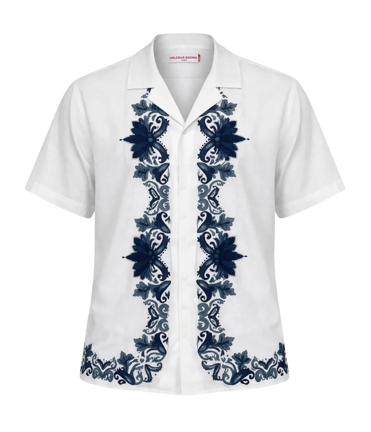 Maitan Linen Mirabello Border Shirt in Whitenight Iris