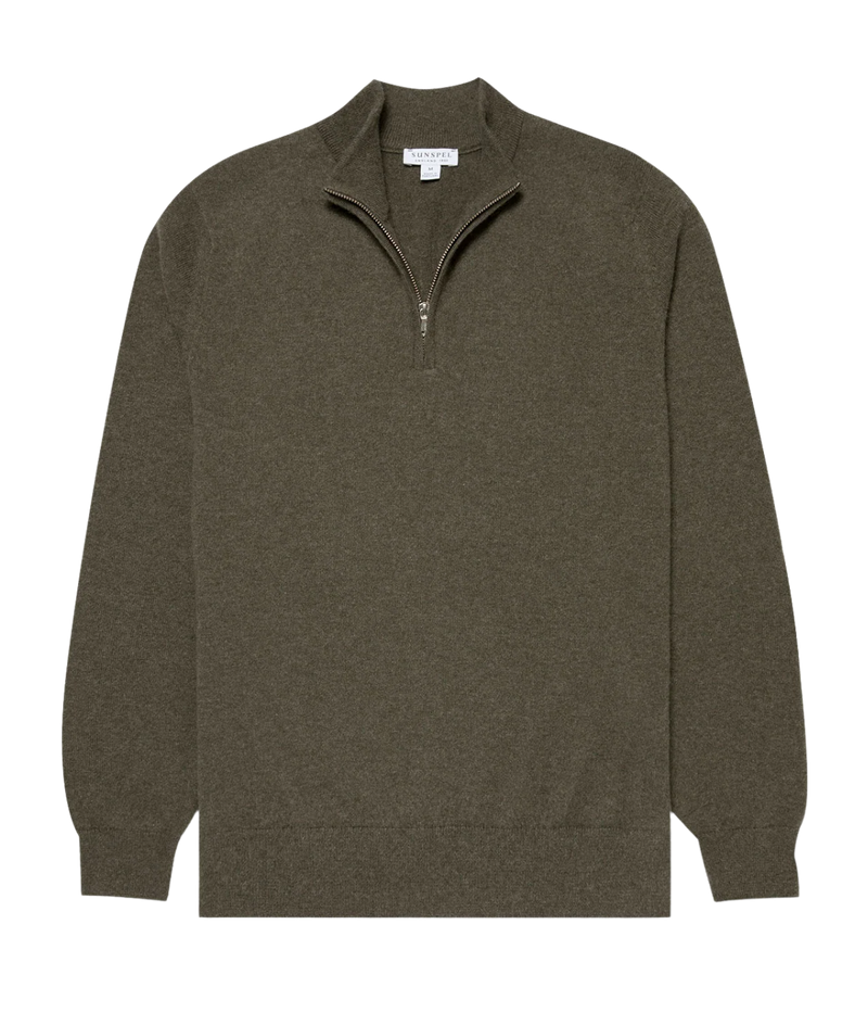 Cashmere Half Zip In Khaki